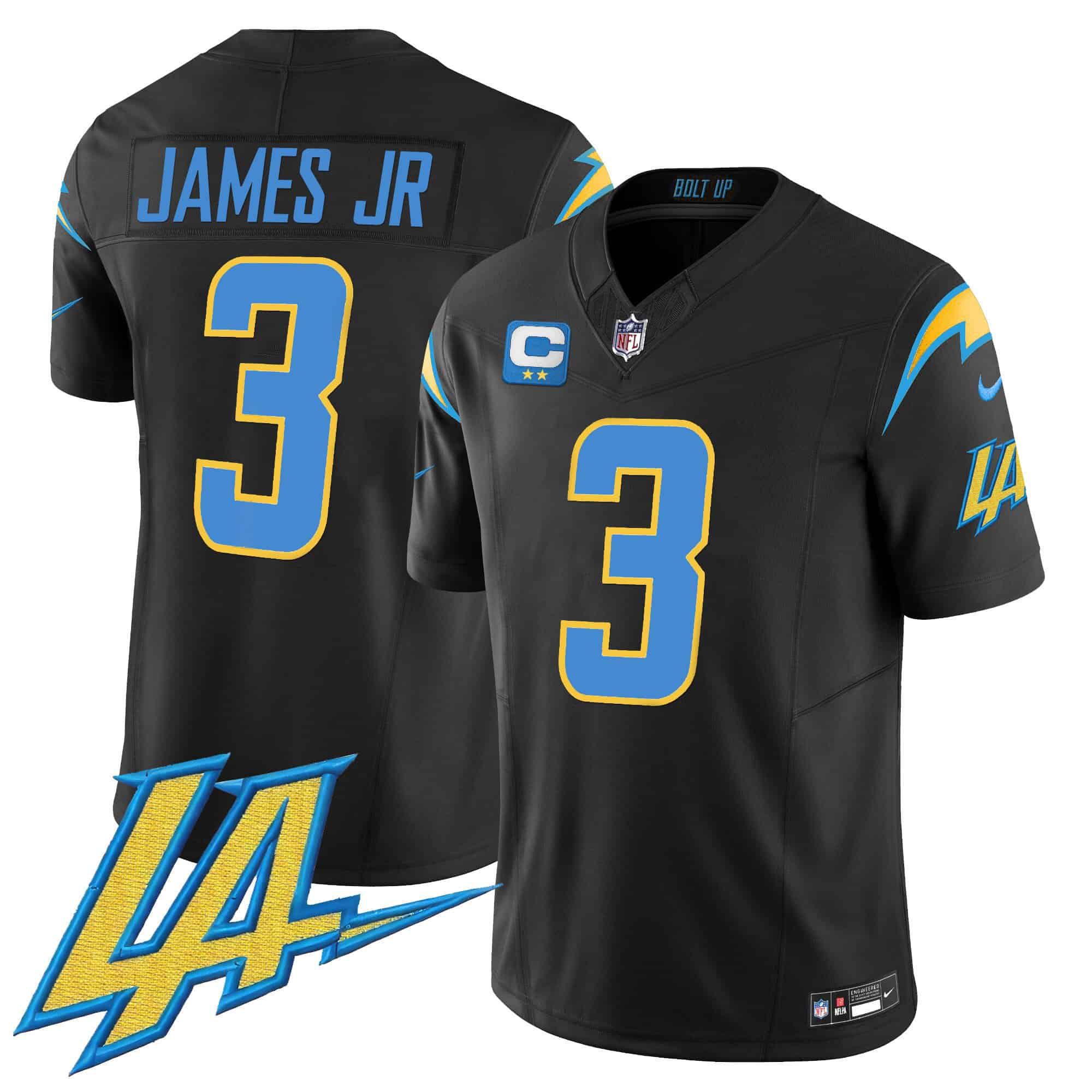 Men Los Angeles Chargers 3 James jr Black 2024 Nike Vapor Limited NFL Jersey style 1